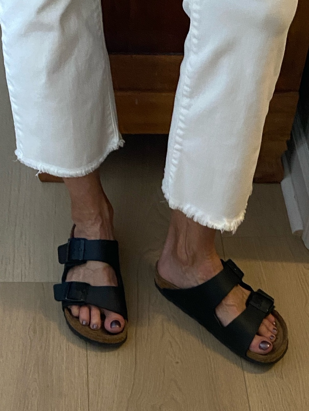 Birkenstock Soft Bed Black Leather Buckle Double Strap Slide Sandals 39